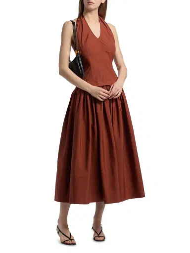 A.L.C. Women's Nora Halterneck Stretch-Cotton Midi-Dress - Dark Bosco | Thumbnail 2 A.L.C. Women's Nora Halterneck Stretch-Cotton Midi-Dress - Dark Bosco | Thumbnail 2