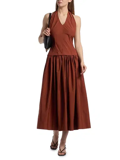 A.L.C. Women's Nora Halterneck Stretch-Cotton Midi-Dress - Dark Bosco | Thumbnail 3 A.L.C. Women's Nora Halterneck Stretch-Cotton Midi-Dress - Dark Bosco | Thumbnail 3