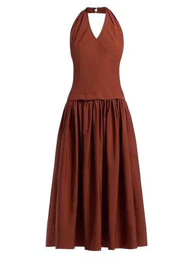 A.L.C. Women's Nora Halterneck Stretch-Cotton Midi-Dress - Dark Bosco | Thumbnail 1 A.L.C. Women's Nora Halterneck Stretch-Cotton Midi-Dress - Dark Bosco | Thumbnail 1