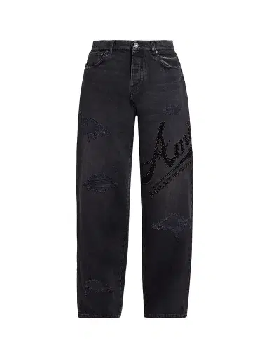 AMIRI Men's Hollywood Logo Embellished Cotton Wide-Leg Jeans - Vintage Black | Thumbnail 1 AMIRI Men's Hollywood Logo Embellished Cotton Wide-Leg Jeans - Vintage Black | Thumbnail 1