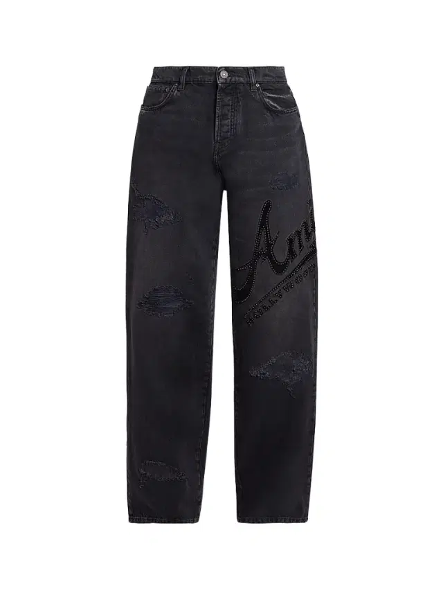 Men's Hollywood Logo Embellished Cotton Wide-Leg Jeans - Vintage Black Men's Hollywood Logo Embellished Cotton Wide-Leg Jeans - Vintage Black