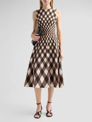 Oscar de la Renta Women's Argyle Degrade Wool Sleeveless Day Dress - Brown | Thumbnail 2 Oscar de la Renta Women's Argyle Degrade Wool Sleeveless Day Dress - Brown | Thumbnail 2
