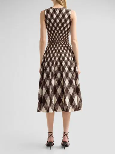 Oscar de la Renta Women's Argyle Degrade Wool Sleeveless Day Dress - Brown | Thumbnail 3 Oscar de la Renta Women's Argyle Degrade Wool Sleeveless Day Dress - Brown | Thumbnail 3
