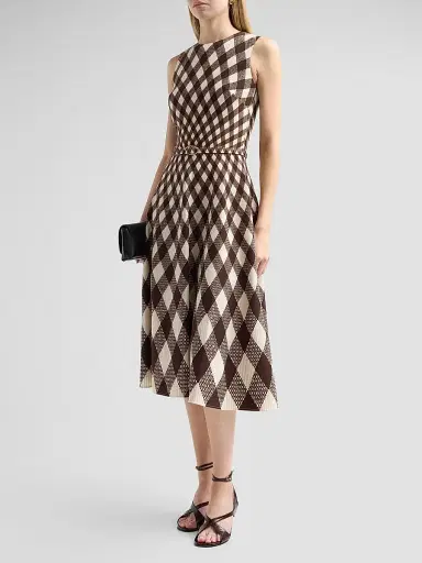 Oscar de la Renta Women's Argyle Degrade Wool Sleeveless Day Dress - Brown | Thumbnail 4 Oscar de la Renta Women's Argyle Degrade Wool Sleeveless Day Dress - Brown | Thumbnail 4