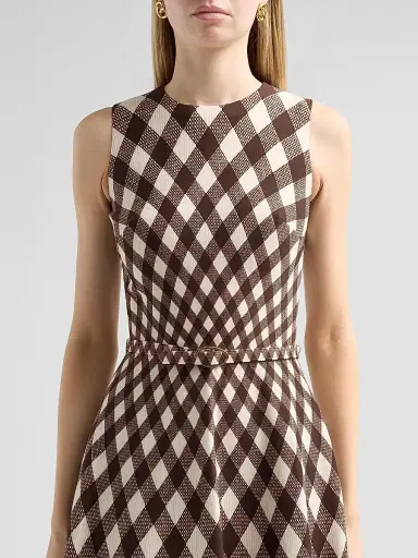Oscar de la Renta Women's Argyle Degrade Wool Sleeveless Day Dress - Brown | Thumbnail 5 Oscar de la Renta Women's Argyle Degrade Wool Sleeveless Day Dress - Brown | Thumbnail 5