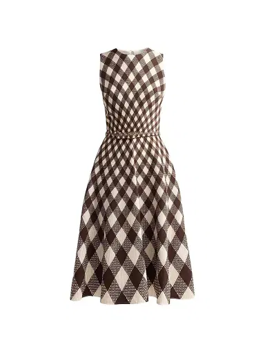 Oscar de la Renta Women's Argyle Degrade Wool Sleeveless Day Dress - Brown | Thumbnail 1 Oscar de la Renta Women's Argyle Degrade Wool Sleeveless Day Dress - Brown | Thumbnail 1
