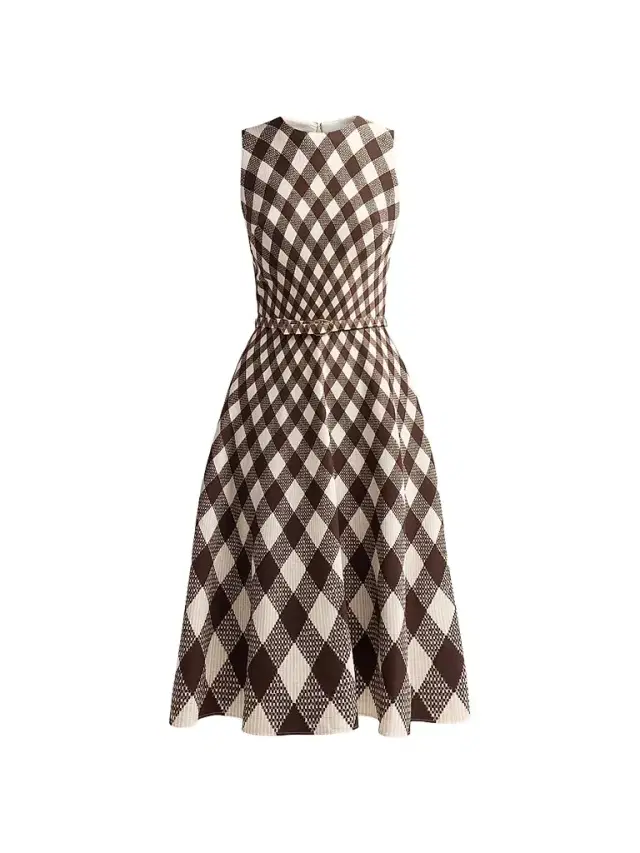Women's Argyle Degrade Wool Sleeveless Day Dress - Brown Women's Argyle Degrade Wool Sleeveless Day Dress - Brown