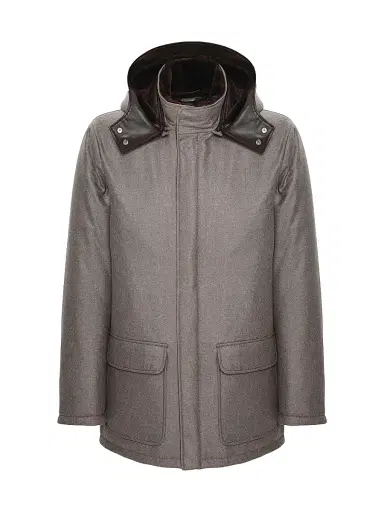 Gorski Men's Wool and Cashmere Blend Parka with Shearling Lining - Taupe | Thumbnail 1 Gorski Men's Wool and Cashmere Blend Parka with Shearling Lining - Taupe | Thumbnail 1