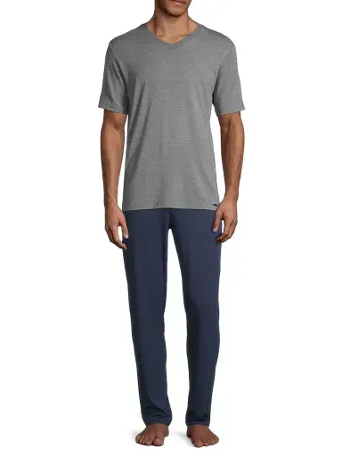 Hanro Men's Casuals Short-Sleeve V-Neck T-Shirt - Stone Melange | Thumbnail 2 Hanro Men's Casuals Short-Sleeve V-Neck T-Shirt - Stone Melange | Thumbnail 2