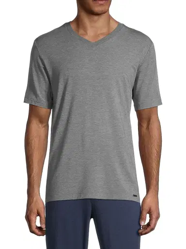 Hanro Men's Casuals Short-Sleeve V-Neck T-Shirt - Stone Melange | Thumbnail 3 Hanro Men's Casuals Short-Sleeve V-Neck T-Shirt - Stone Melange | Thumbnail 3