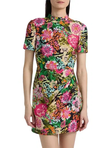Saloni Women's Floral Draped Minidress - Aster Fuchsia | Thumbnail 3 Saloni Women's Floral Draped Minidress - Aster Fuchsia | Thumbnail 3