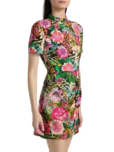 Saloni Women's Floral Draped Minidress - Aster Fuchsia | Thumbnail 4 Saloni Women's Floral Draped Minidress - Aster Fuchsia | Thumbnail 4