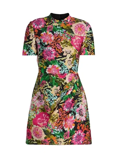 Saloni Women's Floral Draped Minidress - Aster Fuchsia | Thumbnail 1 Saloni Women's Floral Draped Minidress - Aster Fuchsia | Thumbnail 1