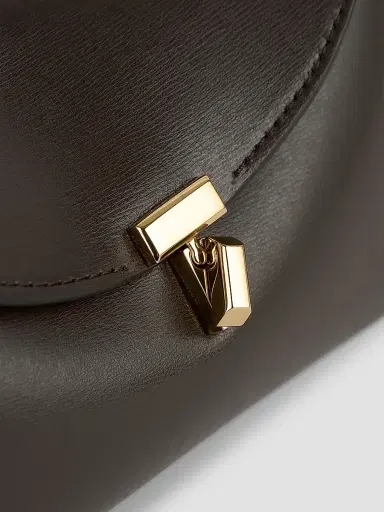 TOTEME Women's T-Lock Mini Leather Clutch - Bark | Thumbnail 4 TOTEME Women's T-Lock Mini Leather Clutch - Bark | Thumbnail 4