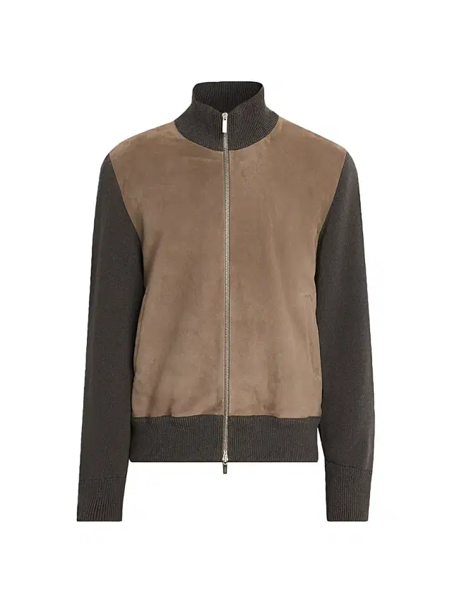 Men's Suede & Wool Zip-Front Jacket - Beige Men's Suede & Wool Zip-Front Jacket - Beige