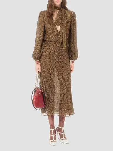 Valentino Garavani Women's Creponne Lamé Dress With Embroidered Fauve Eclat Print - Animal Print | Thumbnail 2 Valentino Garavani Women's Creponne Lamé Dress With Embroidered Fauve Eclat Print - Animal Print | Thumbnail 2