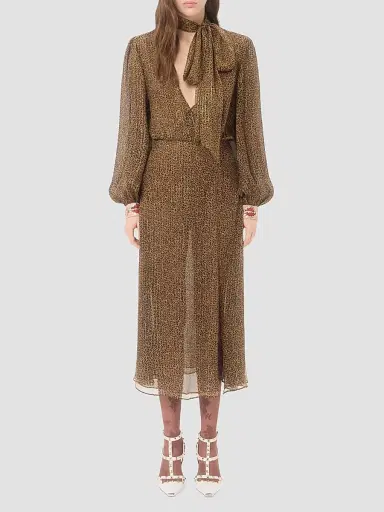 Valentino Garavani Women's Creponne Lamé Dress With Embroidered Fauve Eclat Print - Animal Print | Thumbnail 3 Valentino Garavani Women's Creponne Lamé Dress With Embroidered Fauve Eclat Print - Animal Print | Thumbnail 3