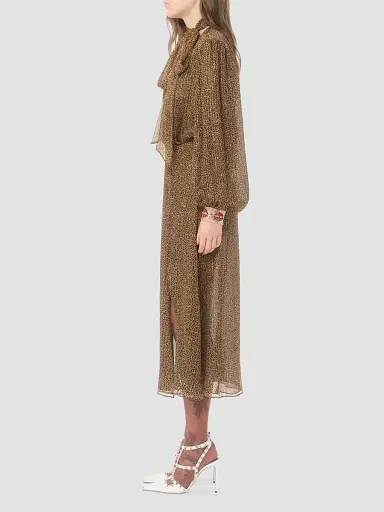 Valentino Garavani Women's Creponne Lamé Dress With Embroidered Fauve Eclat Print - Animal Print | Thumbnail 4 Valentino Garavani Women's Creponne Lamé Dress With Embroidered Fauve Eclat Print - Animal Print | Thumbnail 4