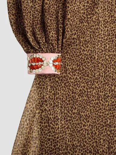 Valentino Garavani Women's Creponne Lamé Dress With Embroidered Fauve Eclat Print - Animal Print | Thumbnail 7 Valentino Garavani Women's Creponne Lamé Dress With Embroidered Fauve Eclat Print - Animal Print | Thumbnail 7
