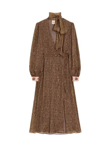 Valentino Garavani Women's Creponne Lamé Dress With Embroidered Fauve Eclat Print - Animal Print | Thumbnail 1 Valentino Garavani Women's Creponne Lamé Dress With Embroidered Fauve Eclat Print - Animal Print | Thumbnail 1
