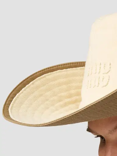Miu Miu Women's Drill Cowboy Hat - Beige Khaki | Thumbnail 3 Miu Miu Women's Drill Cowboy Hat - Beige Khaki | Thumbnail 3