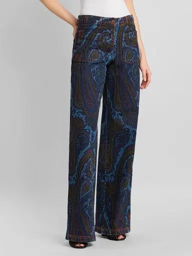 Etro Women's Paisley Cotton-Blend Flared Jeans - Printed Blue | Thumbnail 4 Etro Women's Paisley Cotton-Blend Flared Jeans - Printed Blue | Thumbnail 4