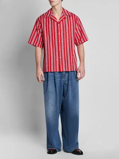 Marni Men's Striped Cotton-Blend Camp Shirt - Lacquer | Thumbnail 2 Marni Men's Striped Cotton-Blend Camp Shirt - Lacquer | Thumbnail 2