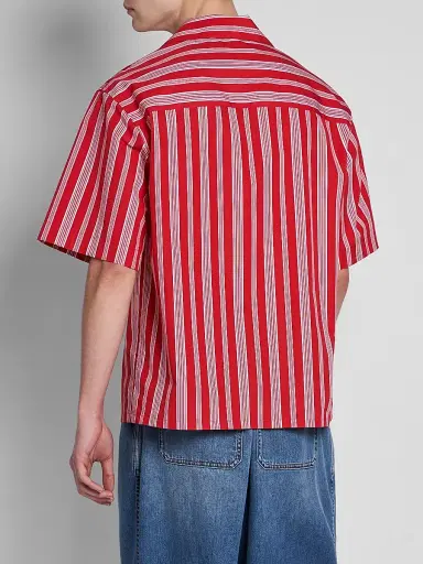 Marni Men's Striped Cotton-Blend Camp Shirt - Lacquer | Thumbnail 3 Marni Men's Striped Cotton-Blend Camp Shirt - Lacquer | Thumbnail 3