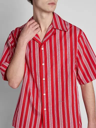 Marni Men's Striped Cotton-Blend Camp Shirt - Lacquer | Thumbnail 5 Marni Men's Striped Cotton-Blend Camp Shirt - Lacquer | Thumbnail 5