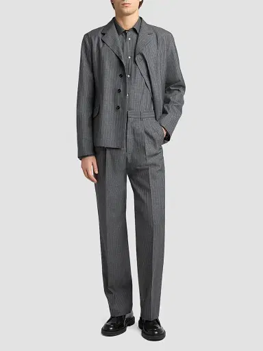 Jil Sander Men's Pinstripe Check Wool Jacket - Koala | Thumbnail 2 Jil Sander Men's Pinstripe Check Wool Jacket - Koala | Thumbnail 2