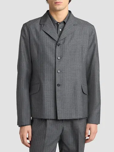 Jil Sander Men's Pinstripe Check Wool Jacket - Koala | Thumbnail 4 Jil Sander Men's Pinstripe Check Wool Jacket - Koala | Thumbnail 4