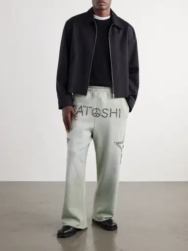 Satoshi Nakamoto Wide-Leg Studded Cotton-Jersey Sweatpants - Men | Thumbnail 2 Satoshi Nakamoto Wide-Leg Studded Cotton-Jersey Sweatpants - Men | Thumbnail 2
