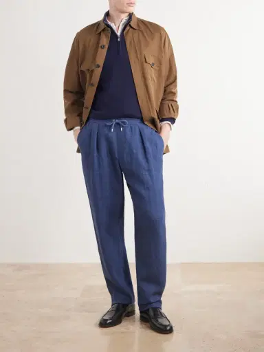 Ralph Lauren Purple Label Prince of Wales Linen Straight-Leg Pleated Drawstring Trousers - Men | Thumbnail 2 Ralph Lauren Purple Label Prince of Wales Linen Straight-Leg Pleated Drawstring Trousers - Men | Thumbnail 2