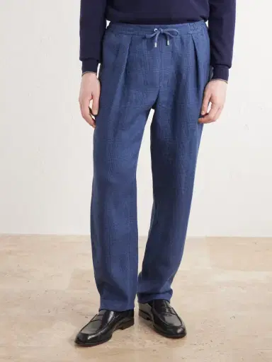 Ralph Lauren Purple Label Prince of Wales Linen Straight-Leg Pleated Drawstring Trousers - Men | Thumbnail 3 Ralph Lauren Purple Label Prince of Wales Linen Straight-Leg Pleated Drawstring Trousers - Men | Thumbnail 3