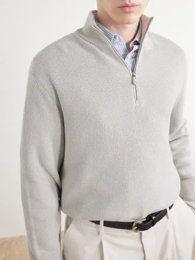 Ralph Lauren Purple Label Silk and Cotton-Blend Half-Zip Sweater - Men | Thumbnail 5 Ralph Lauren Purple Label Silk and Cotton-Blend Half-Zip Sweater - Men | Thumbnail 5