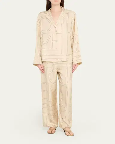 Toteme Monogram-Embroidered Silk Pajama Pants | Thumbnail 2 Toteme Monogram-Embroidered Silk Pajama Pants | Thumbnail 2