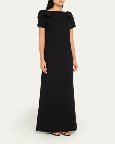 Carolina Herrera Shoulder Bow Crepe Column Gown | Thumbnail 4 Carolina Herrera Shoulder Bow Crepe Column Gown | Thumbnail 4