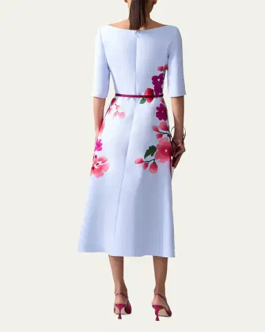 Carolina Herrera Floral Embroidered 3/4-Sleeve Midi Dress | Thumbnail 3 Carolina Herrera Floral Embroidered 3/4-Sleeve Midi Dress | Thumbnail 3