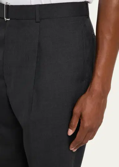 OFFICINE GÉNÉRALE Men's Hugo Wool Self-Belt Pleated Pants | Thumbnail 4 OFFICINE GÉNÉRALE Men's Hugo Wool Self-Belt Pleated Pants | Thumbnail 4