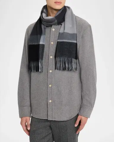 Neiman Marcus Men's Cashmere Exploded Plaid Scarf | Thumbnail 3 Neiman Marcus Men's Cashmere Exploded Plaid Scarf | Thumbnail 3