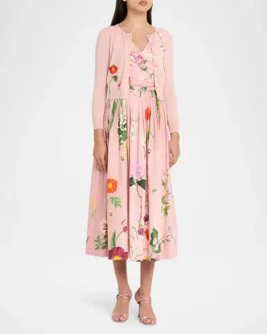 Oscar de la Renta Mixed Botanical Embroidered Crewneck Cardigan | Thumbnail 2 Oscar de la Renta Mixed Botanical Embroidered Crewneck Cardigan | Thumbnail 2