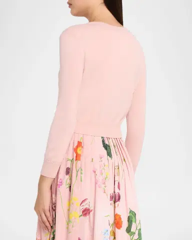 Oscar de la Renta Mixed Botanical Embroidered Crewneck Cardigan | Thumbnail 3 Oscar de la Renta Mixed Botanical Embroidered Crewneck Cardigan | Thumbnail 3