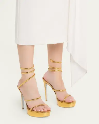 Rene Caovilla 130mm Metallic Leather Platform Snake-Wrap Sandals | Thumbnail 2 Rene Caovilla 130mm Metallic Leather Platform Snake-Wrap Sandals | Thumbnail 2