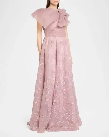 Talbot Runhof Bloom Embroidered Organza Bow A-Line Gown | Thumbnail 4 Talbot Runhof Bloom Embroidered Organza Bow A-Line Gown | Thumbnail 4