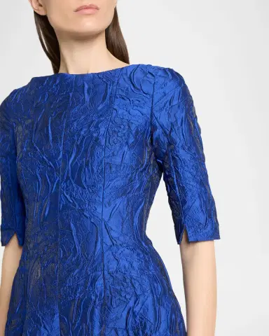 Talbot Runhof Boat-Neck Poiret Rose Jacquard Midi Cocktail Dress | Thumbnail 5 Talbot Runhof Boat-Neck Poiret Rose Jacquard Midi Cocktail Dress | Thumbnail 5