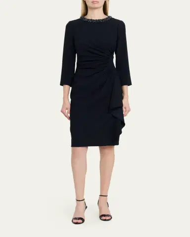 Rickie Freeman for Teri Jon Beaded Draped Crepe Dress | Thumbnail 2 Rickie Freeman for Teri Jon Beaded Draped Crepe Dress | Thumbnail 2