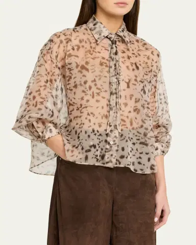 Brunello Cucinelli Printed Silk Chiffon Shirt | Thumbnail 4 Brunello Cucinelli Printed Silk Chiffon Shirt | Thumbnail 4