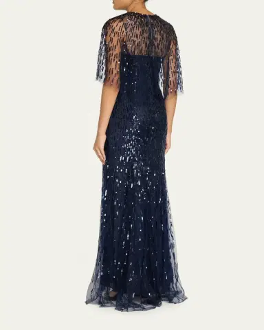 Monique Lhuillier Sequined Tulle Capelet Trumpet Gown | Thumbnail 3 Monique Lhuillier Sequined Tulle Capelet Trumpet Gown | Thumbnail 3