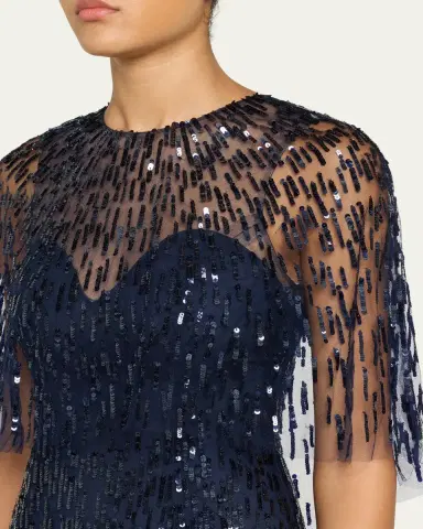 Monique Lhuillier Sequined Tulle Capelet Trumpet Gown | Thumbnail 5 Monique Lhuillier Sequined Tulle Capelet Trumpet Gown | Thumbnail 5