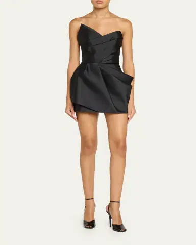 Monique Lhuillier Strapless Pleated Mikado Silk Mini Dress | Thumbnail 2 Monique Lhuillier Strapless Pleated Mikado Silk Mini Dress | Thumbnail 2